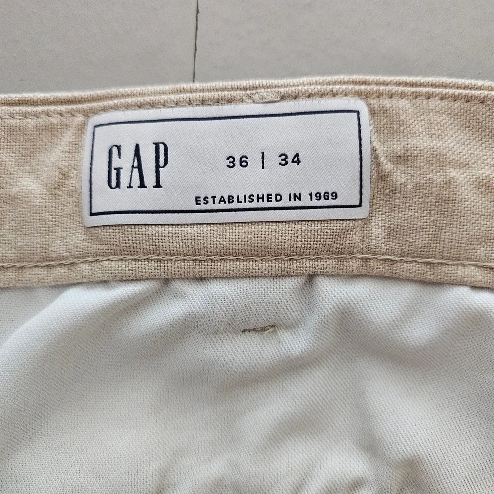 Gap 90s Loose Linen Pants Mens 36 Oatmeal Beige Relaxed Fit Straight Leg Beach